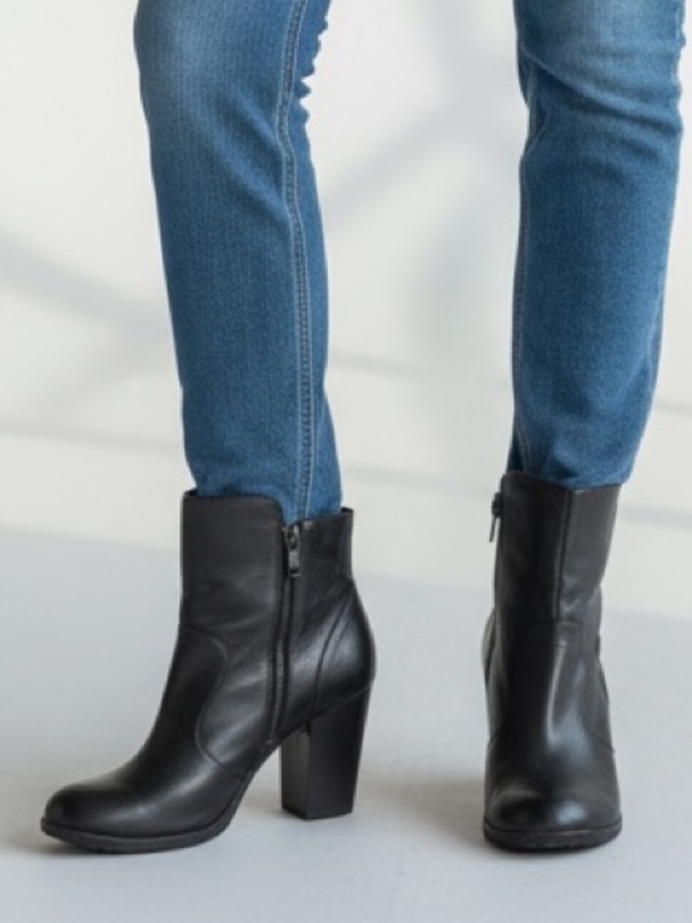 boc Black Leather Side-Zip Ankle Booties